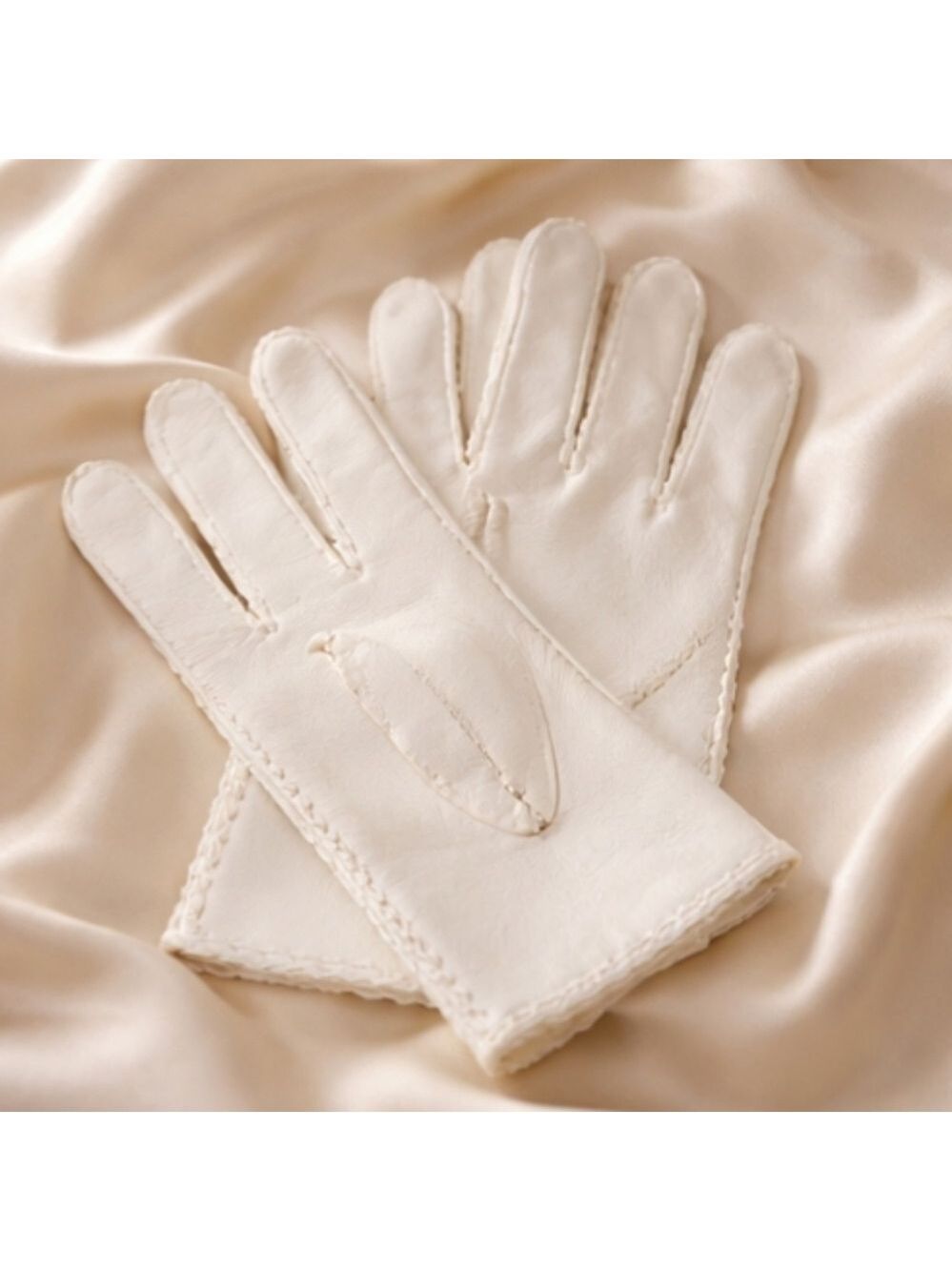 Vintage 50s Wear Right Creamy White Cotton Embroidered Gloves Size 7.5